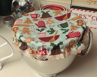 Christmas Kitchen Stand Mixer Bowl Bonnet/Cover - Reusable Farmhouse Christmas Mixer Bowl Bonnet