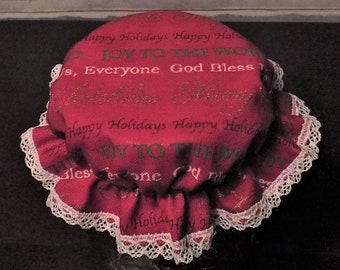 Red and Gold Joy to the World Mason Jar Bonnets ... Elastic Jam Jar Lid Covers