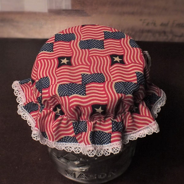 Mason Jar Bonnets Americana/Patriotic  - Canning Jar Bonnets -  Elastic Jam Jar Lid Covers ... Made in the USA