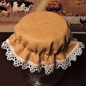 Harvest Gold Mason Jar Bonnets - Canning Jar Bonnets - Jam Jar Cover – Farmhouse Style – Elastic Lids - Candy Buffet Jars