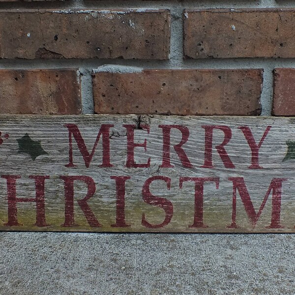 Merry Christmas Rustic Weathered Reclaimed Wood Sign