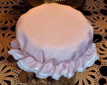 WIDE MOUTH Soft Pink Mason Jar Bonnets ... Sourdough Starter Jar Covers ... Elastic Jam Jar Lid Covers ... Fits 3 3/8" ... Made in USA