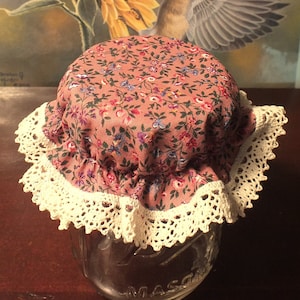 Deep Mauve Pink Floral Print Mason Jar Bonnets ... Elastic Jam Jar Lid Covers