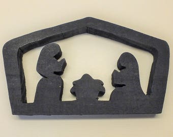 Folk Art Christmas Nativity Silhouette - Rough Wood Painted Nativity - Primitive Nativity - Rustic Nativity - Childrens Unbreakable Nativity