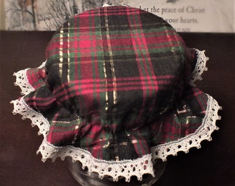 Plaid Mason Jar Bonnets ... Elastic Jam Jar Lid Covers ...  Black, Gold and Red Plaid