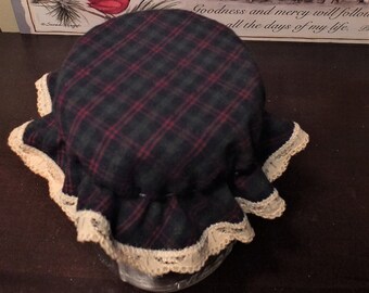 Navy, Red and Green Plaid Mason Jar Bonnets - Farmhouse Sourdough Starter Jar Covers ... Elastic Jam Jar Lid Covers