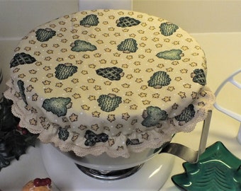 Folk Art Christmas Tree Fabric Kitchen Stand Mixer Bowl Bonnet/Cover - Reusable Farmhouse Christmas Bonnet