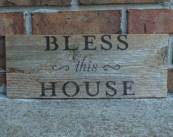 Bless This House Sign - Farmhouse Style Reclaimed Weathered Wood Board Sign - Mother's Day Gift - Father's Day Gift