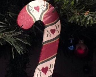 Folk Art Candy Cane, Homespun Candy Cane, Wood Candy Cane