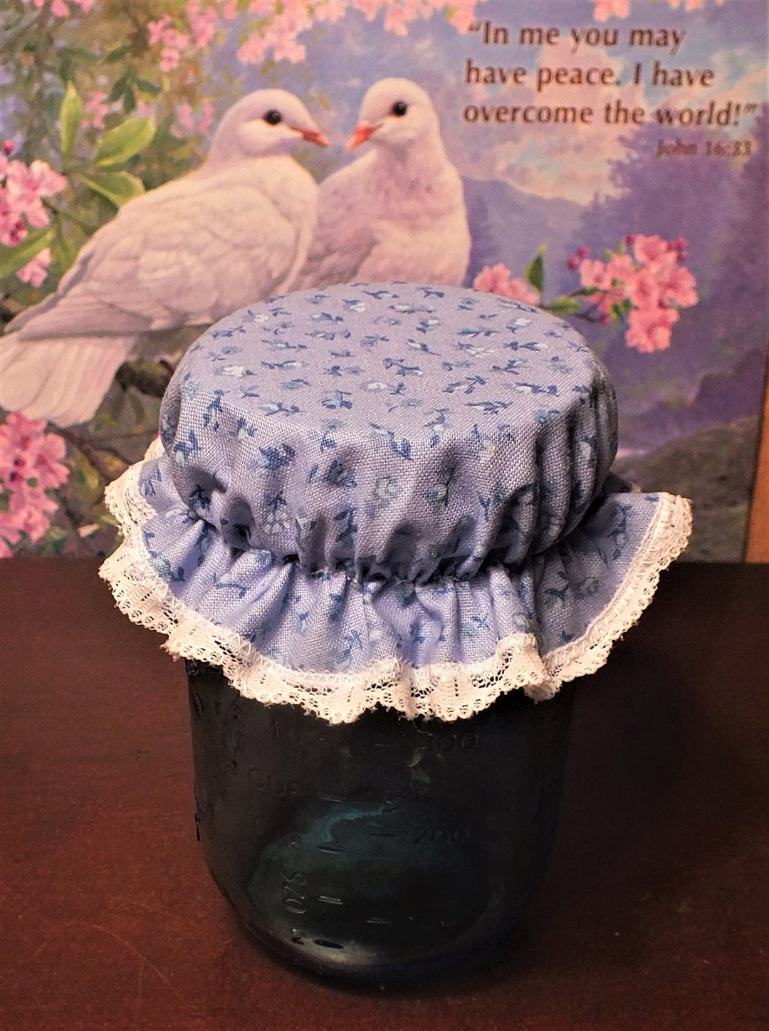Reusable Elastic Jam Jar Covers Blue Calico Mason Etsy