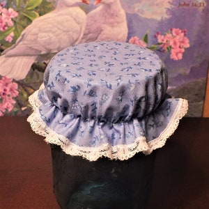 Reusable Elastic Jam Jar Covers ... Blue Calico ... Mason Canning Jar Bonnets