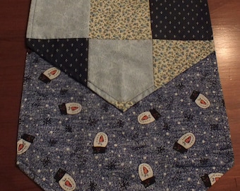 36" Blue Patchwork Quilt/Snowman Reversible Centerpiece Table Runner