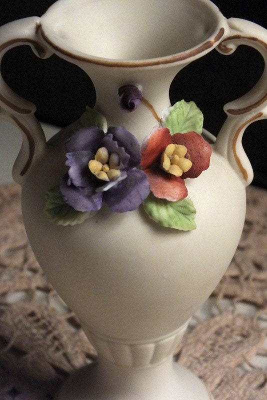Vintage Bud Vase Satin Porcelain With Hand Painted Appliqued | Etsy