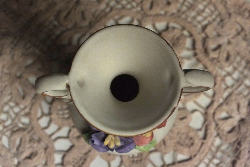 Vintage Bud Vase Satin Porcelain With Hand Painted Appliqued Flowers ...