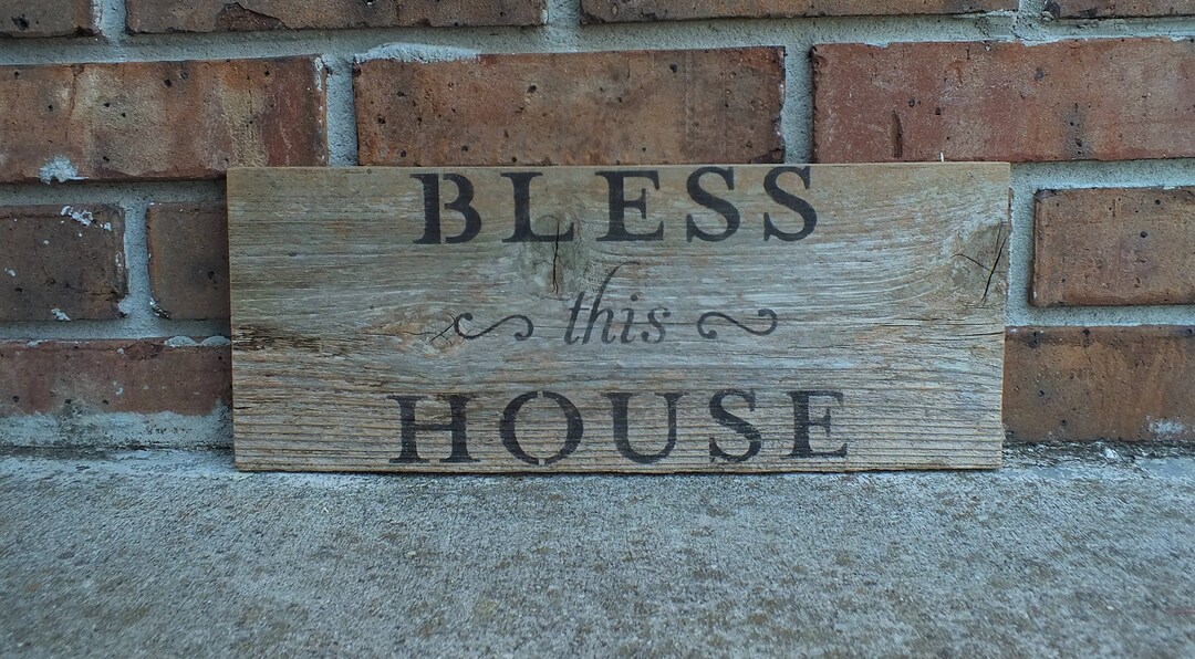 Bless This House Sign Farmhouse Style Reclaimed Weathered Wood Board