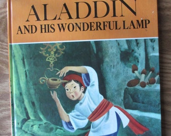 Aladdin y su maravillosa lámpara, década de 1960, recontado por Jane Carruth, libro ilustrado grande, ilustraciones de Lupatelli, Follet Publishing, Chicago
