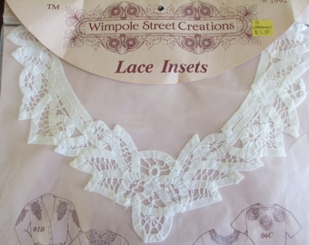 Vintage white cotton Battenburg floral lace collar inset - cream lace applique, Wimpole Street Creations, 1992