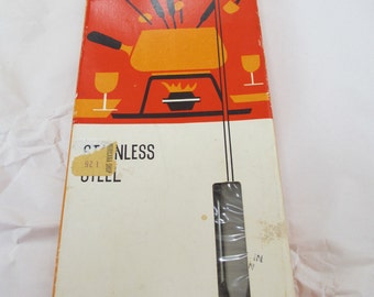 Mad Men Era Fondue forks, Mid-century modern teak FONDUE FORKS, in original package, set of 6