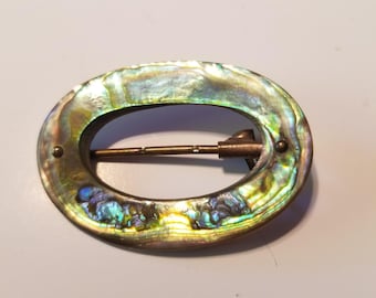Beautiful Antique Brooch Circa 1880's. Mother of pearl and copper.