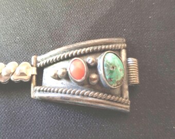 Vintage turquoise and silver Navajo-made watch band.