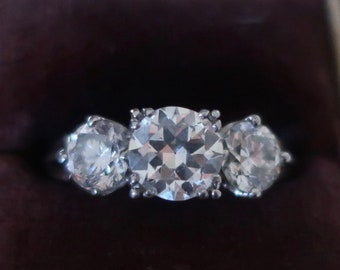 Antique diamond ring. Three stone diamond ring. old European cut diamond ring. 2ct diamond ring. Vintage diamond engagement ring.