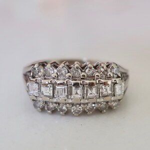 Vintage carre diamond band. Vintage 1950's band. Vintage diamond cocktail ring. Diamond cluster ring. Vintage diamond engagement ring. image 1