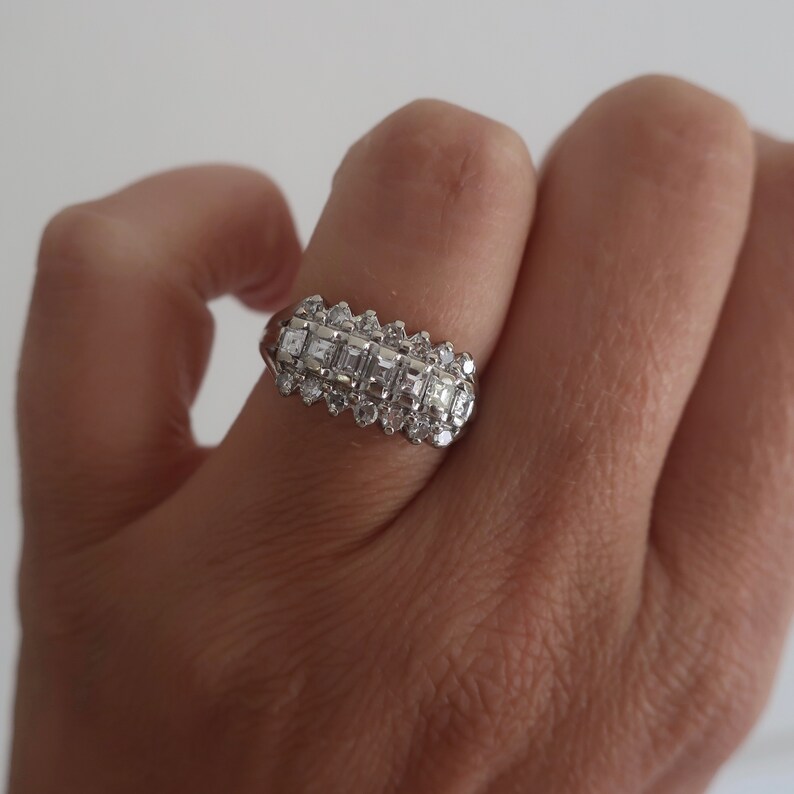 Vintage carre diamond band. Vintage 1950's band. Vintage diamond cocktail ring. Diamond cluster ring. Vintage diamond engagement ring. image 8