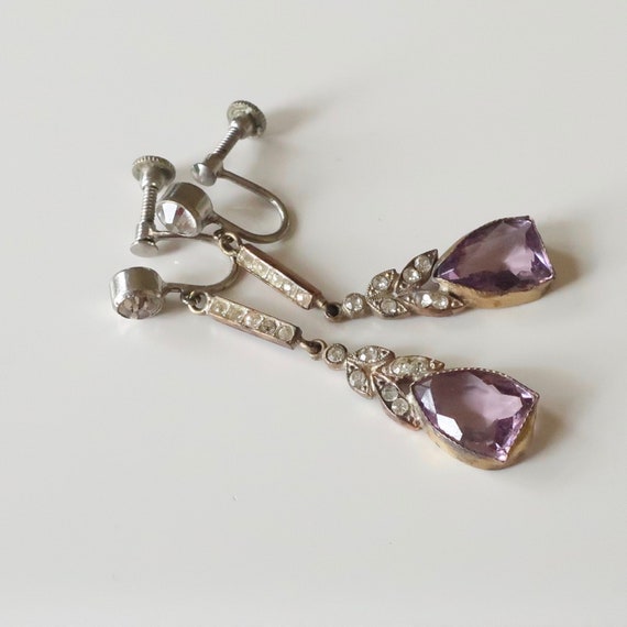 Antique Edwardian amethyst paste earrings. Antique