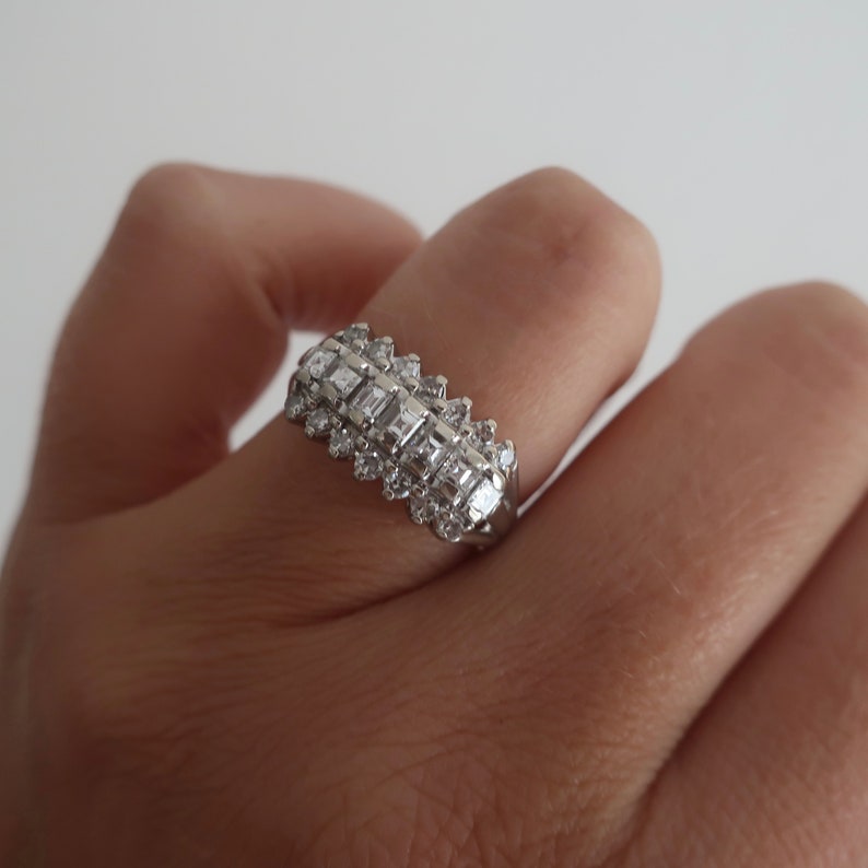 Vintage carre diamond band. Vintage 1950's band. Vintage diamond cocktail ring. Diamond cluster ring. Vintage diamond engagement ring. image 7