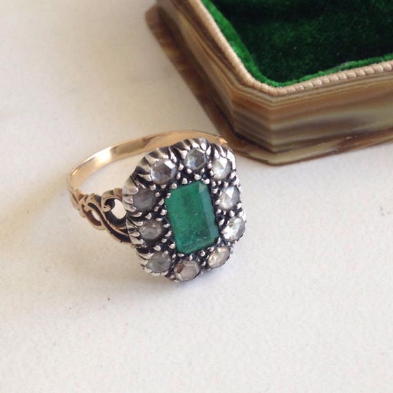 Antique Georgian emerald and diamond ring. Georgian ring circa