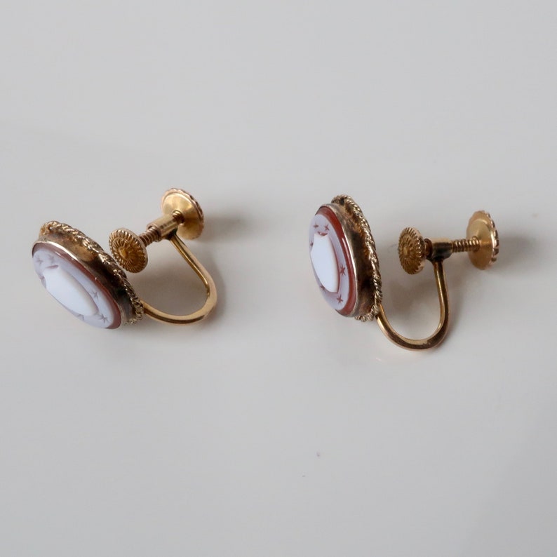 Antique earrings studs. 10kt gold cameo earrings Victorian earrings Antique jewelry earrings Vintage jewelry earrings