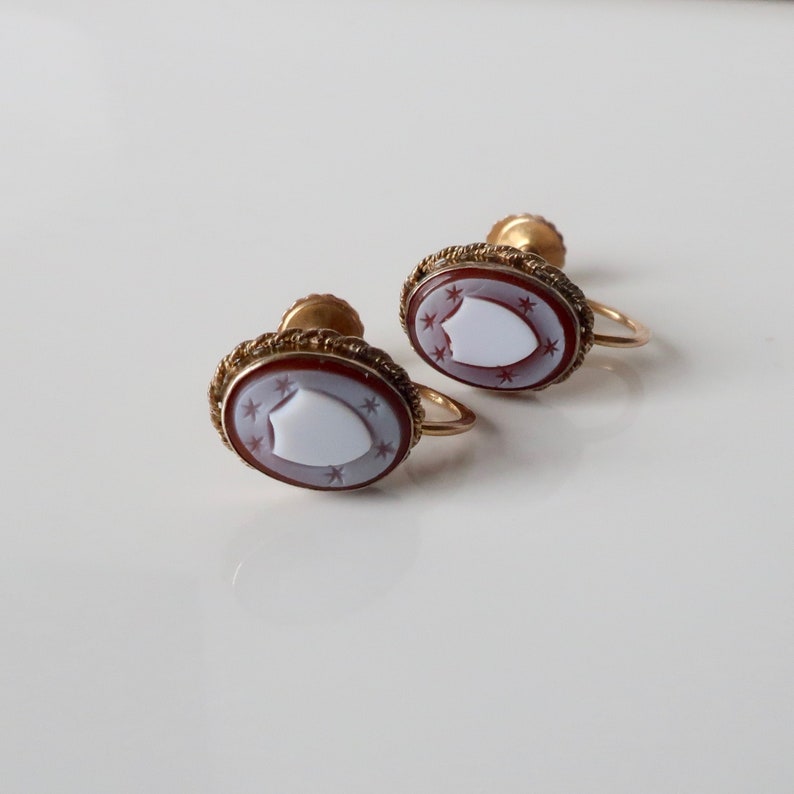 Antique earrings studs. 10kt gold cameo earrings Victorian earrings Antique jewelry earrings Vintage jewelry earrings