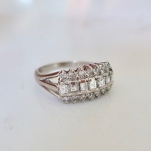 Vintage carre diamond band. Vintage 1950's band. Vintage diamond cocktail ring. Diamond cluster ring. Vintage diamond engagement ring. image 2