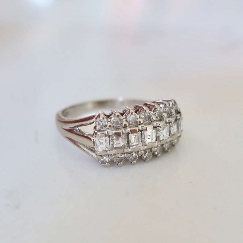 Vintage carre diamond band. Vintage 1950's band. Vintage diamond cocktail ring. Diamond cluster ring. Vintage diamond engagement ring. image 2