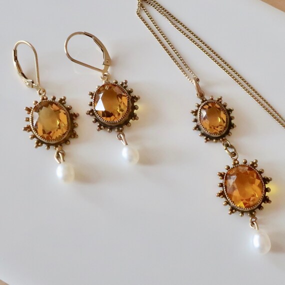 Antique Victorian earring and necklace set. Citrin