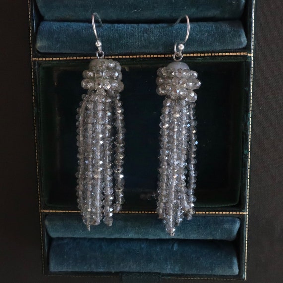 Vintage fringe earrings. Crystal iridesent earring