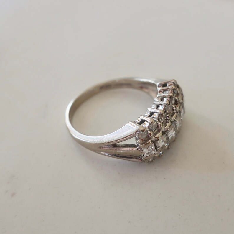 Vintage carre diamond band. Vintage 1950's band. Vintage diamond cocktail ring. Diamond cluster ring. Vintage diamond engagement ring. image 4
