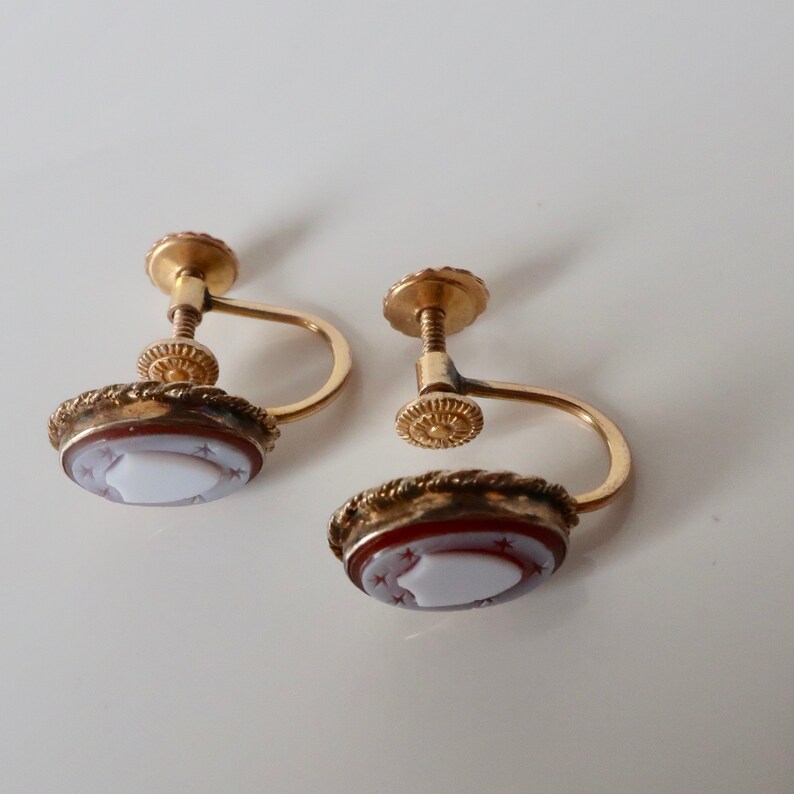 Antique earrings studs. 10kt gold cameo earrings Victorian earrings Antique jewelry earrings Vintage jewelry earrings