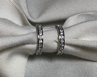 Cubic Zirconia Huggie Earrings - CZ Hoop Earrings - CZ Earrings - Sterling Silver Earrings - Bridesmaid Earrings