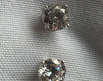 Stud Earrings Round Cubic Zirconia Pushback Post 925 Sterling Silver CZ Dazzling Cubic Zirconia in Sterling Silver