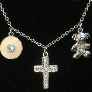 Sterling Silver Charm Neckllace, Cross Blessing, Evil Eye,Teddy Bear, 16-18&quot; Long