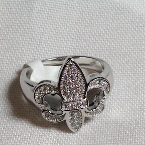 Ring - Fleur - de - Lis,  Sterling Silver, cubic zirconia micro pave