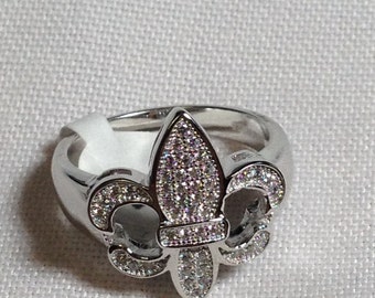 Anillo - Fleur - de - Lis, Plata de ley, micro pavimento de zirconia cúbica