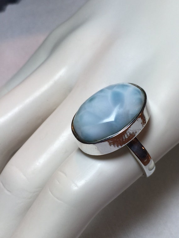 Larimar - Oval Shape Stone - Silver Larimar Ring … - image 1