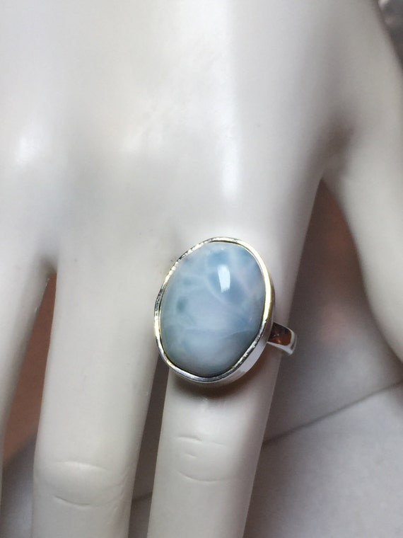 Larimar - Oval Shape Stone - Silver Larimar Ring … - image 5