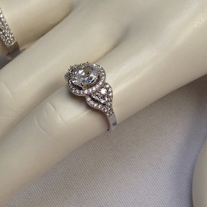 Halo Engagement Ring - Splint Shank Engagement Ring - Cubic Zirconia Promise Ring - Sterling Silver Ring - CZ Solitaire Ring