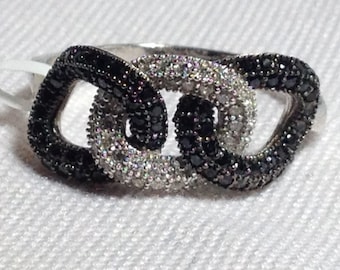 Anillo de doble nudo - Anillo de cable de plata de ley - Anillo de micropavé de plata de ley - Anillo de cóctel - Anillo de circonita cúbica