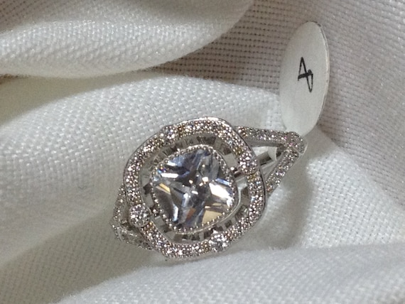 Halo split shank cushion cut sterling silver engagement ring outlet