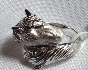 AMANTES DE LOS CABALLOS Anillo - Forma de caballo - Anillo de caballo acabado cepillado - Plata de ley