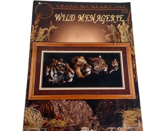 Wild Menagerie Counted Cross Stitch Pattern Tiger Lion Leopard Cougar Big Cats